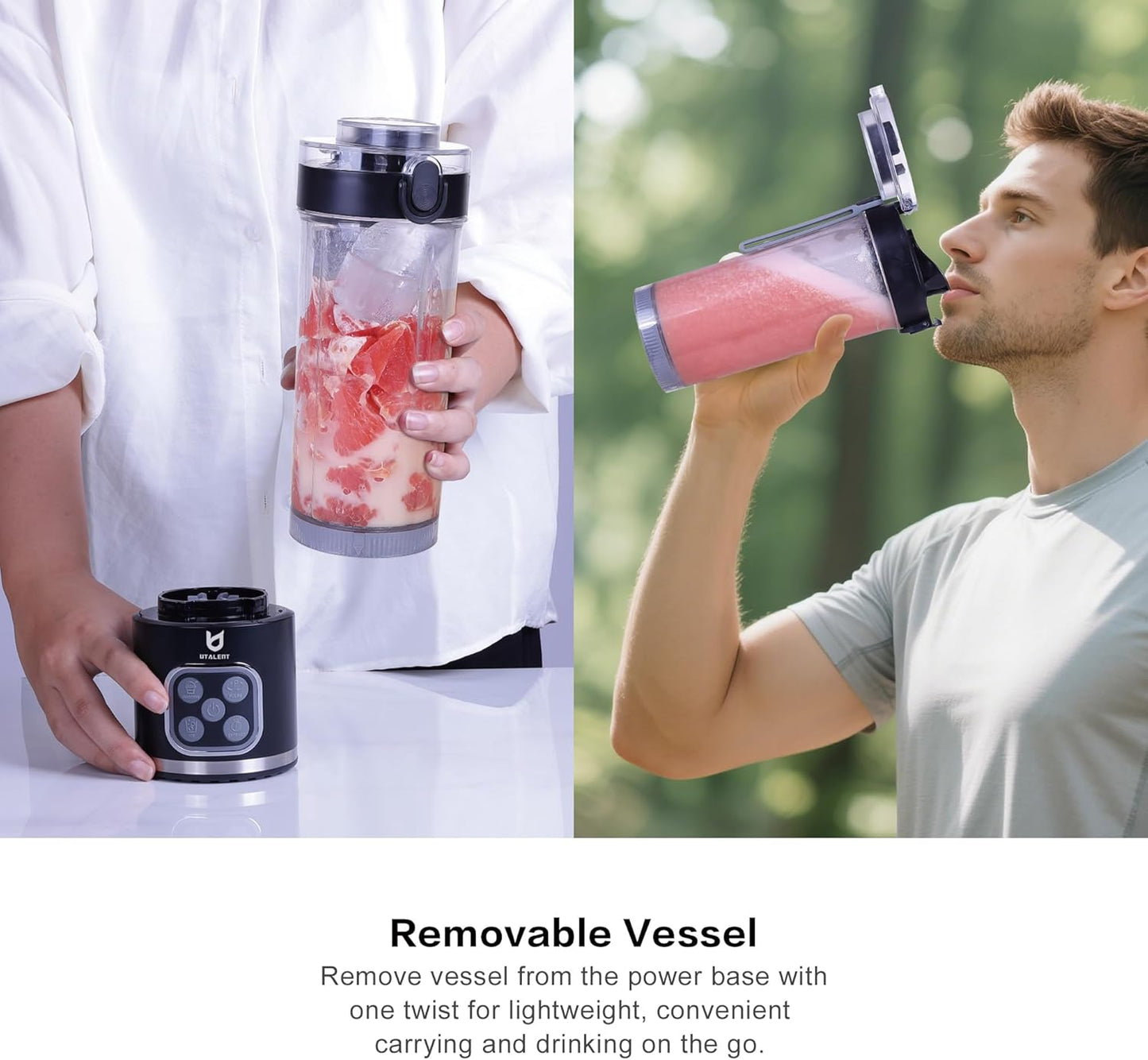 UTALENT Cordless Portable Blender - 700W Personal Blender for Smoothies & Ice Crushing | 25 oz, USB-C Rechargeable, Black