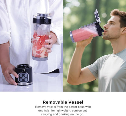 UTALENT Cordless Portable Blender - 700W Personal Blender for Smoothies & Ice Crushing | 25 oz, USB-C Rechargeable, Black