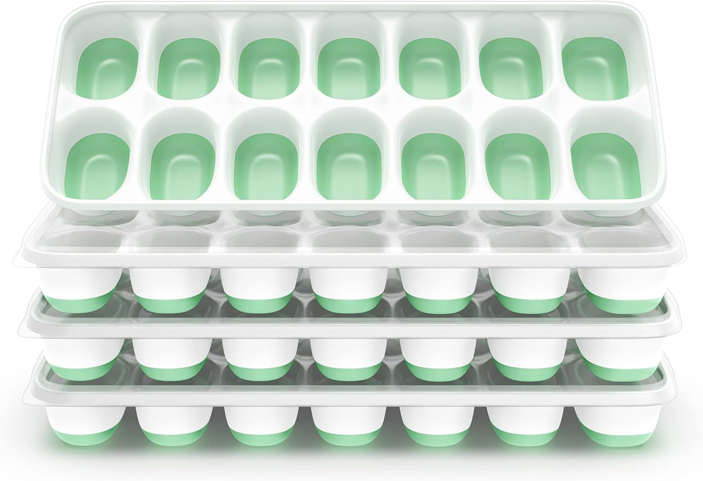 Skiennix Ice Cube Tray - 4 Pack Durable Stackable Trays with Removable Lids | Easy-Release Design for Cocktails & Coffee