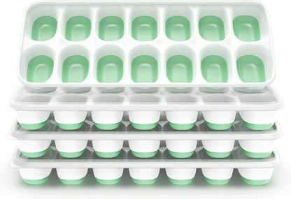 Skiennix Ice Cube Tray - 4 Pack Durable Stackable Trays with Removable Lids | Easy-Release Design for Cocktails & Coffee