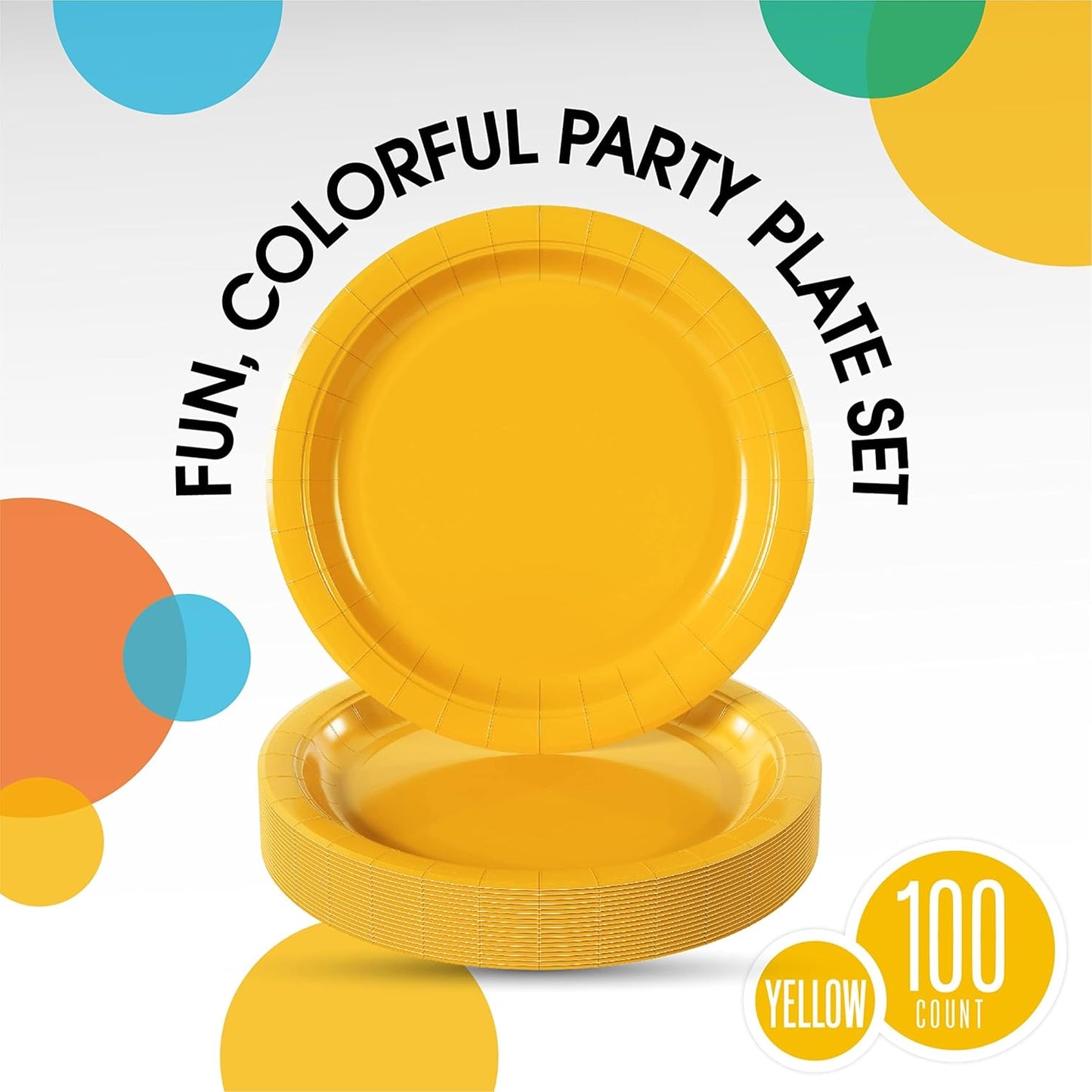 Skiennix Heavy-Duty Yellow Disposable Paper Plates - 9 Inch, 100 Pcs for Parties & Events