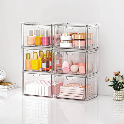 caktraie 6 Pack Small Stackable Stroage Drawers, Acrylic Bathroom Makeup Organizer, Plastic Storage Bins For Vanity, Undersink, Kitchen Cabinets, Pantry, Home Organization