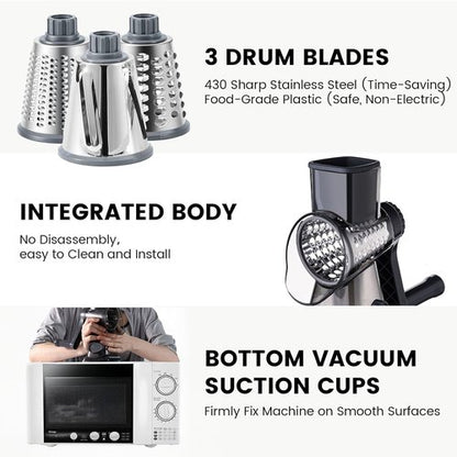HANSGO Rotary Cheese Grater - Hand Crank Shredder with 3 Metal Blades & Non-Slip Base | Kitchen Gadget for Cheese & Veggies