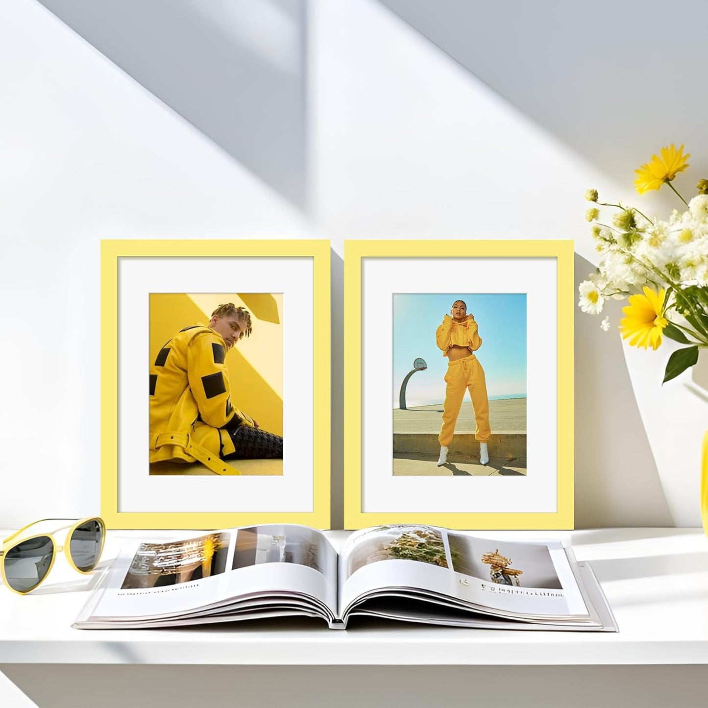 Upsimples 8.5x11 Picture Frame - Display 6x8 Photos with Mat or 8.5x11 Without - Yellow, 1 Pack
