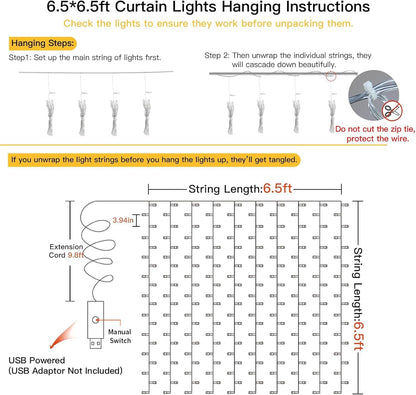 Suddus Curtain Lights - 200 LED Fairy String Lights for Indoor/Outdoor Decor | Warm White