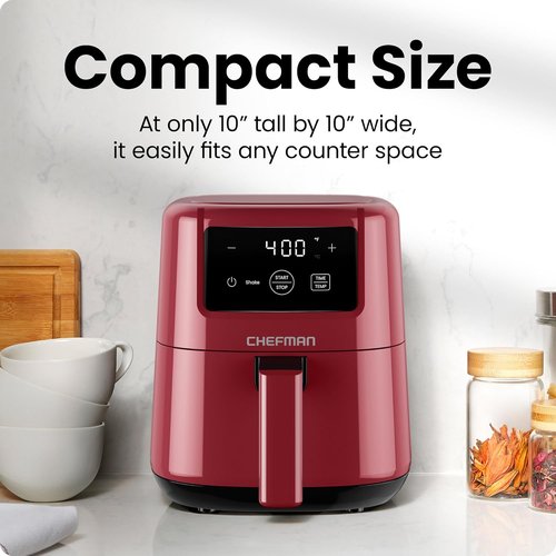 CHEFMAN 2 Qt Mini Air Fryer - Digital Compact Design with Nonstick Basket & Timer | Quick Meals in Red