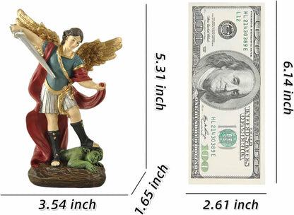San Miguel Archangel Statue - Saint Michael Defeats Lucifer | 5.31” Religious Collectible Sculpture