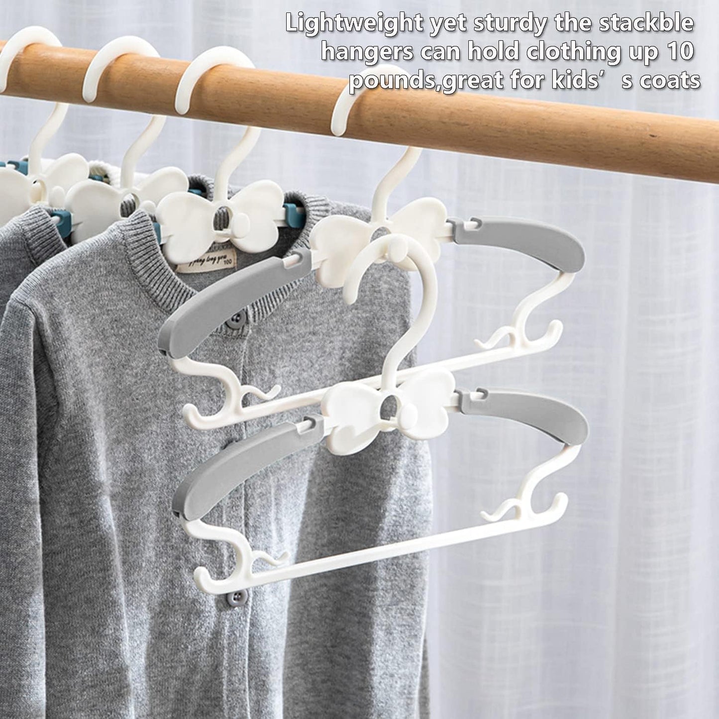 WJWSKI Kids Hangers - Adjustable Toddler Clothes Hangers for Nursery | 50 Pack, Grey