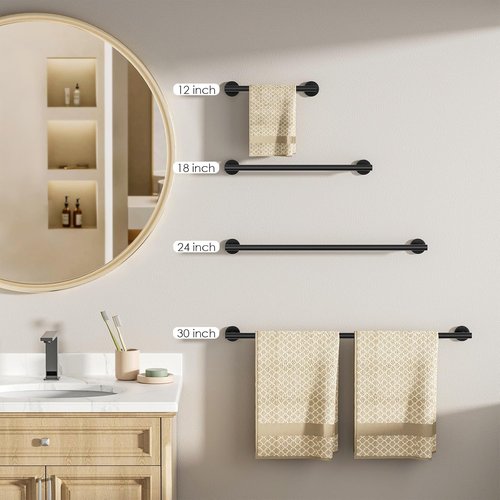 FORIOUS 24-Inch Black Towel Bar - Durable Stainless Steel Bathroom Rack with Mounting Hardware
