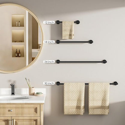 FORIOUS 24-Inch Black Towel Bar - Durable Stainless Steel Bathroom Rack with Mounting Hardware