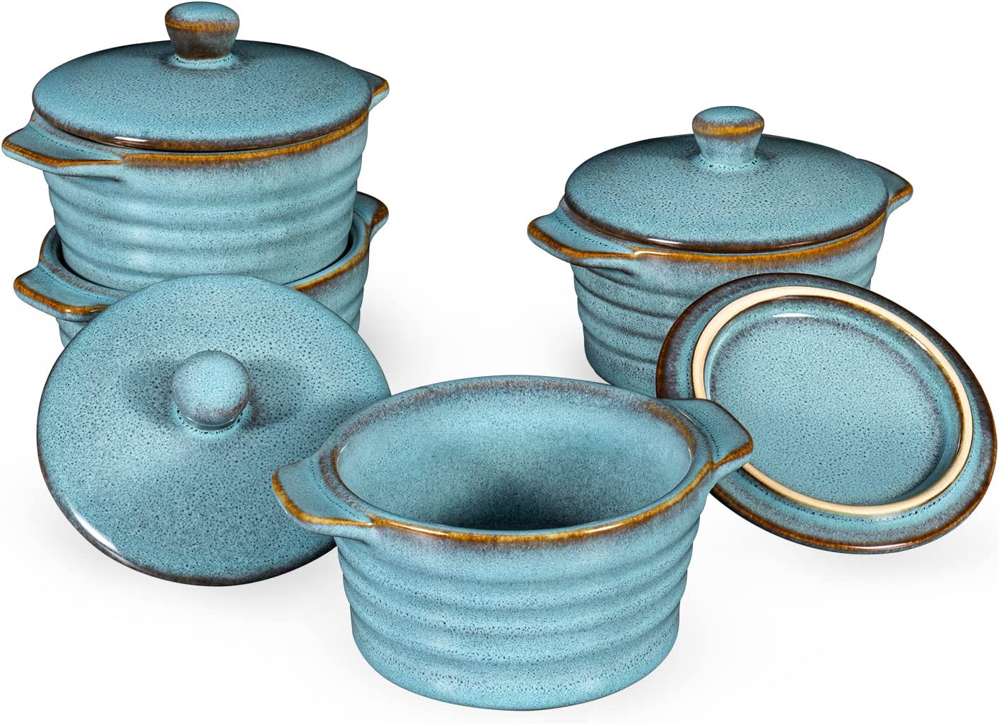 Regine Switzerland 8 oz Creme Brulee Ramekins - Oven Safe Mini Casserole Dishes Set of 4 in Reactive Blue