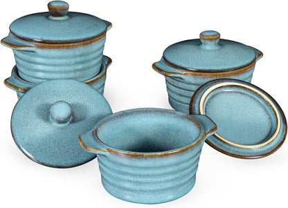 Regine Switzerland 8 oz Creme Brulee Ramekins - Oven Safe Mini Casserole Dishes Set of 4 in Reactive Blue