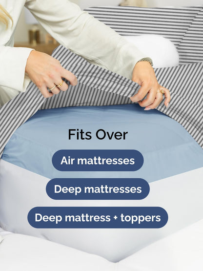 Skiennix Extra Deep Full Sheet Set - 6-Piece Breathable Cooling Bedding - Soft, Wrinkle-Free Grey Stripes