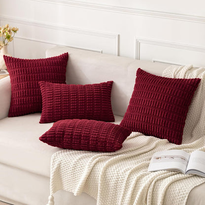 MIULEE Burgundy Corduroy Decorative Pillow Covers - Soft Boho Striped 18x18 Inch | Modern Farmhouse Home Decor