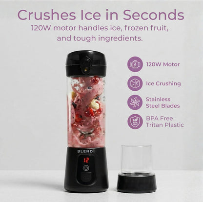 BLENDi Pro+ Portable Blender - 120W Ice Crushing Motor, USB-C Rechargeable, 17.5oz Black | BPA-Free & Travel-Friendly
