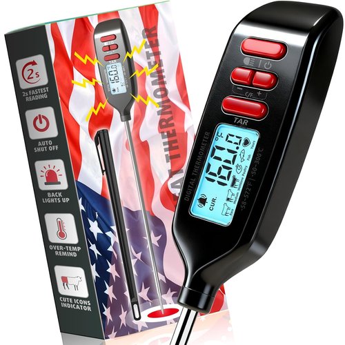 Antonki Digital Meat Thermometer - Smart Instant Read with Long Probe for Cooking & BBQ | Backlit Display Included