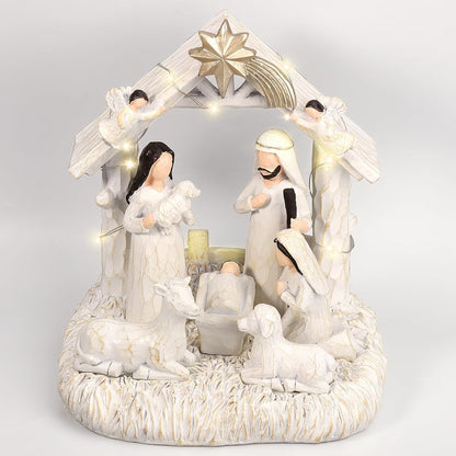 Nativity Set with LED Lights - Christmas Nativity Scene & Manger for Festive Table Decoration