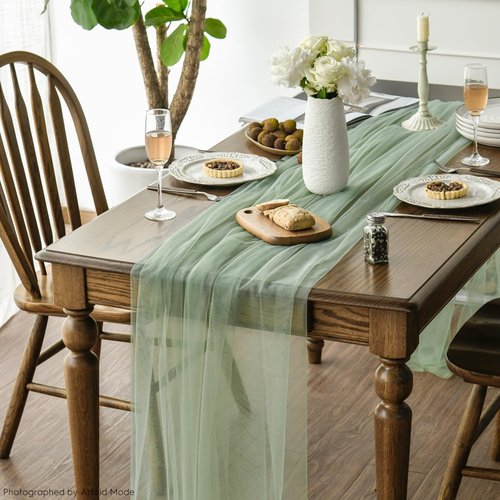 Artoid Mode Sage Green Gauze Table Runner - 120 Inch Sheer Decor for Weddings & Parties