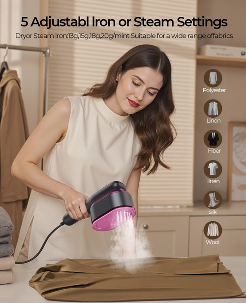YOZLNFO Travel Steamer for Clothes Adequate Portable: 2-in-1 Mini Handheld Garment Steamer Iron - 15s Heat Up & 5 Adjustable Steam - Large Ceramic Panel - 110-120V