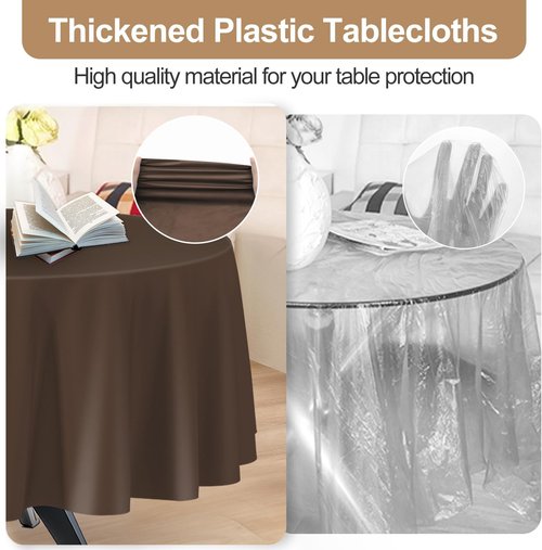 Brown 16-Pack Plastic Tablecloths by [Brand Name] - 84-Inch Disposable Round Party Covers