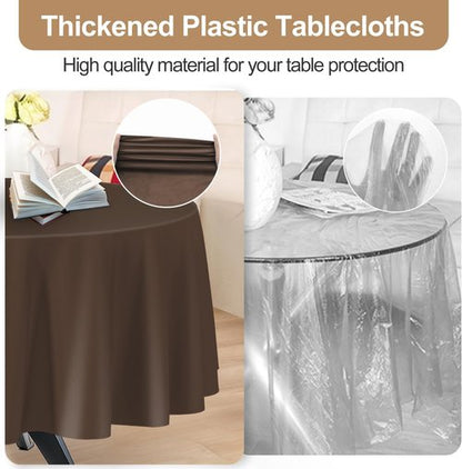 Brown 16-Pack Plastic Tablecloths by [Brand Name] - 84-Inch Disposable Round Party Covers