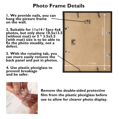 JCJMY 11x14 Picture Frame, 4x6 Collage Picture Frame, Display 5 Pcs 4x6 Photos or 11x14 Picture, Five Opening 4x6 Collage Frame for Wall Hanging, Lightweight 4 x 6 Multi Pictures Frame, Black