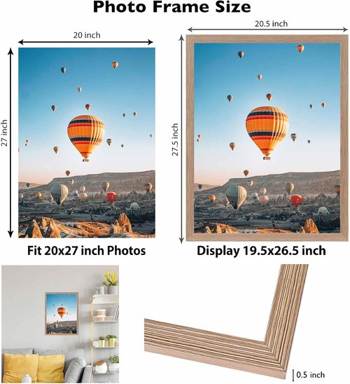 JCJMY 20x27 Picture Frame - Rustic Brown Wall Frame for Puzzles & Photos | Horizontal & Vertical Display