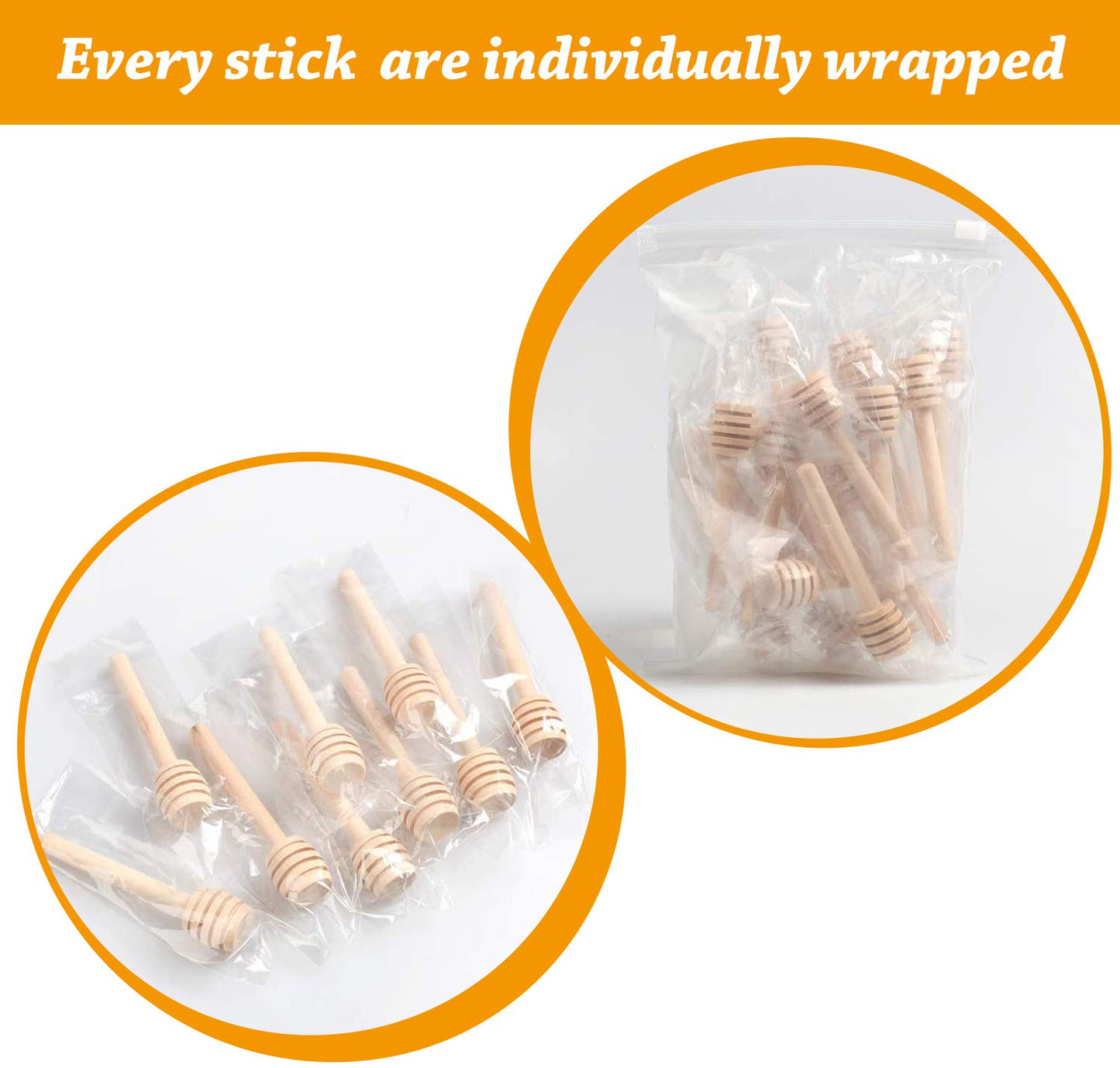 Premium 50-Pack 3 Inch Mini Wooden Honey Dipper Stick, Individually Wrapped,Pefect for Wedding Shower Party Favors Honey Jar spoon or Honey Wands mini