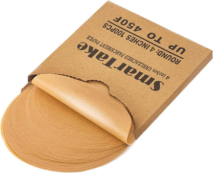 SMARTAKE Unbleached Parchment Paper Baking Sheets - 100 Pcs Round, 4 Inches | Non-Stick for Baking & Grilling