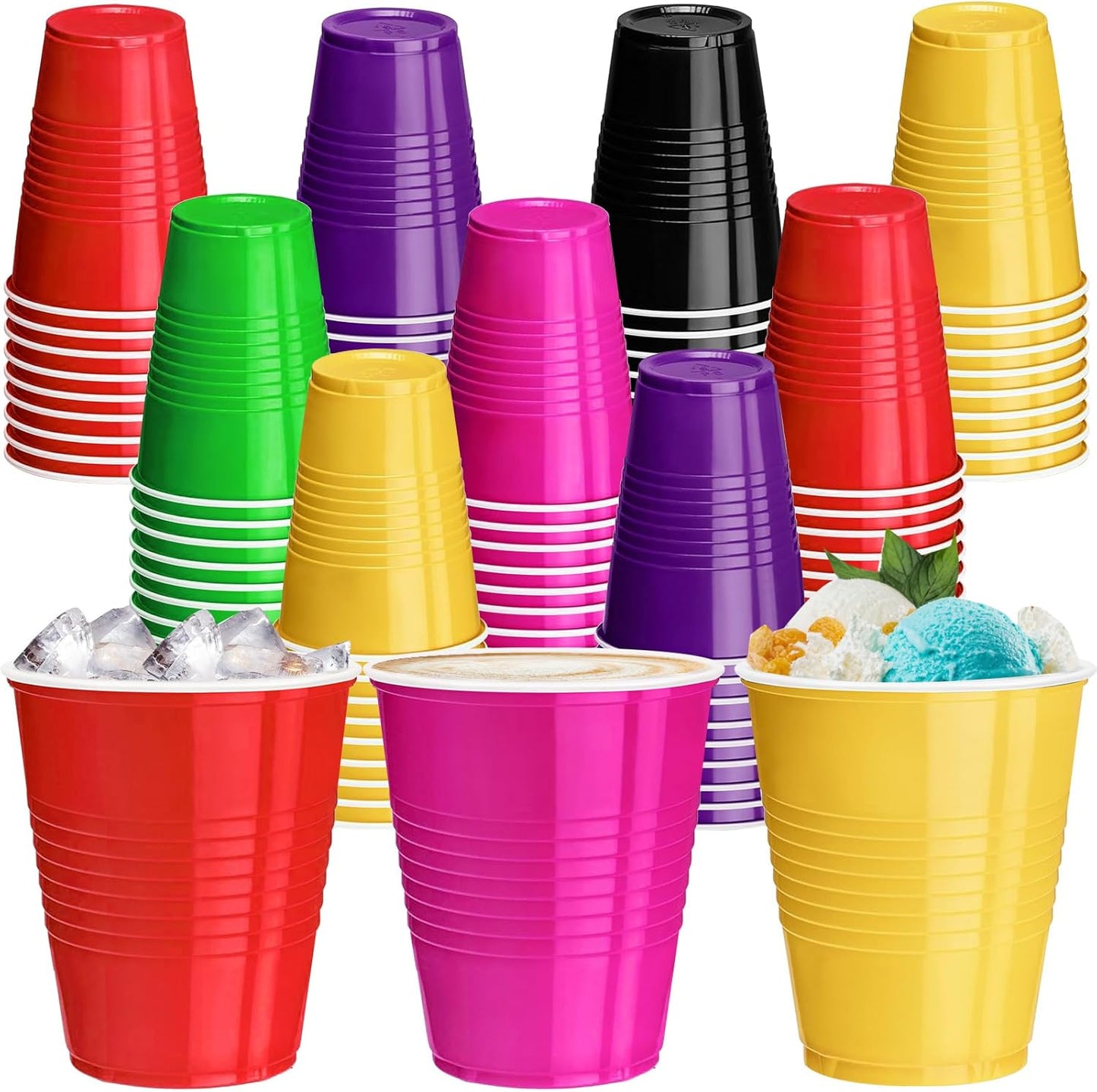 Skiennix 12 Oz Colorful Disposable Plastic Cups - 120 Pcs for Parties, Picnics & Events