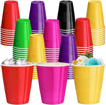 Skiennix 12 Oz Colorful Disposable Plastic Cups - 120 Pcs for Parties, Picnics & Events