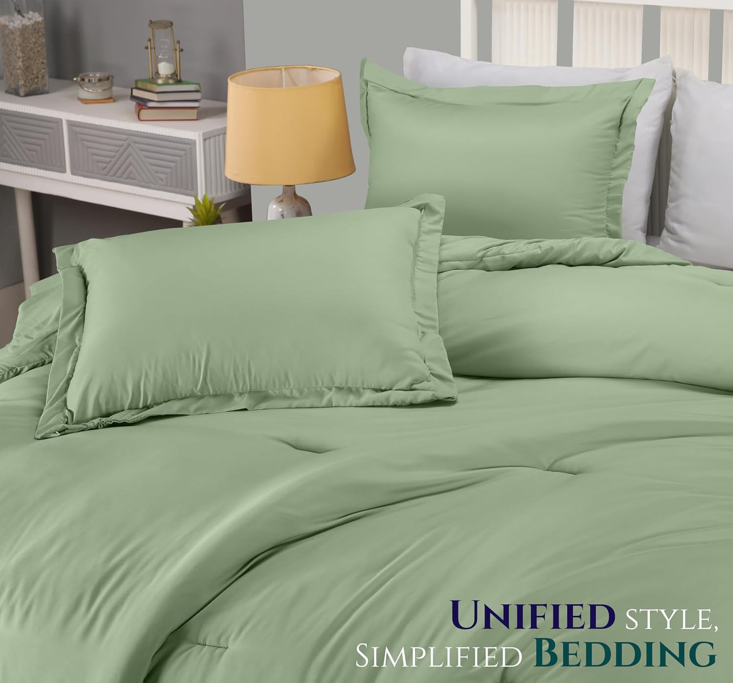 Utopia Bedding Queen Comforter Set - 3 Piece Sage Green Down Alternative Bedding | Soft 88"x88" Comforter & 20"x26" Shams