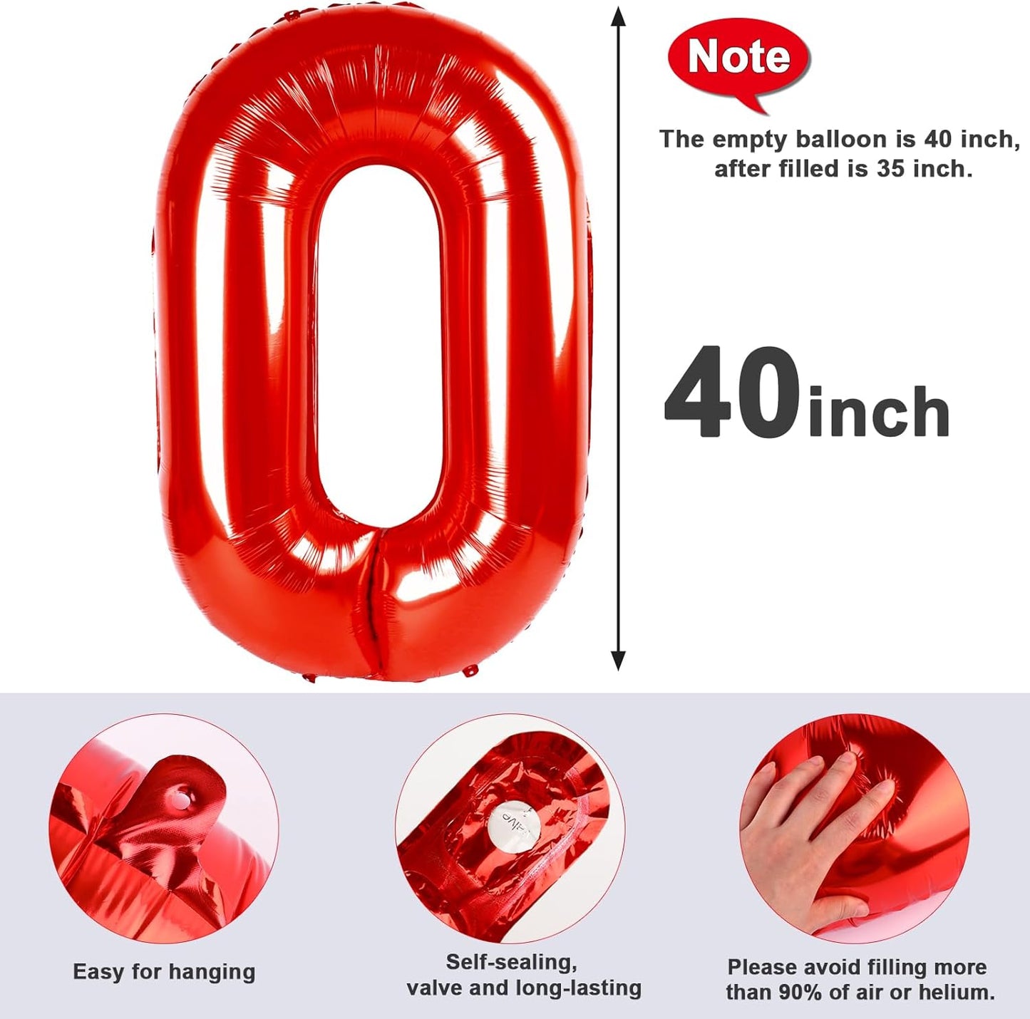 Number 0 Balloons - 40 Inch Red Number Balloons for Birthday, Wedding & Baby Shower Decor