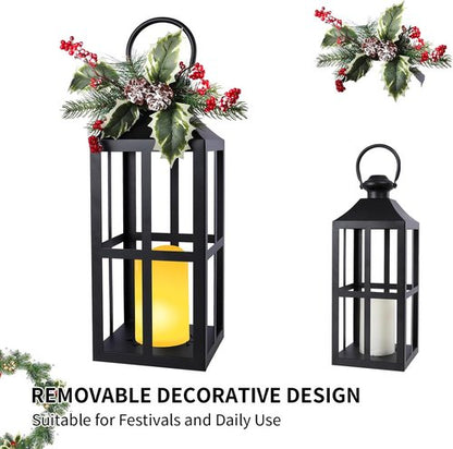 Bdor Christmas Lantern Decoration - 2 Pack with LED Flameless Candle & Pinecones | Holiday Tabletop Decor