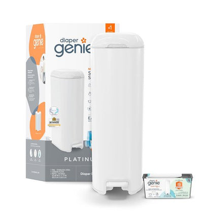 Diaper Genie Platinum Pail - Durable Stainless Steel | Includes 1 Easy Roll Refill with 18 Bags
