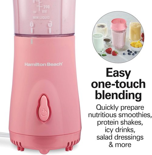 Hamilton Beach Portable Blender - 14 Oz BPA-Free Travel Cup & Lid | Durable Stainless Steel Blades, Coral