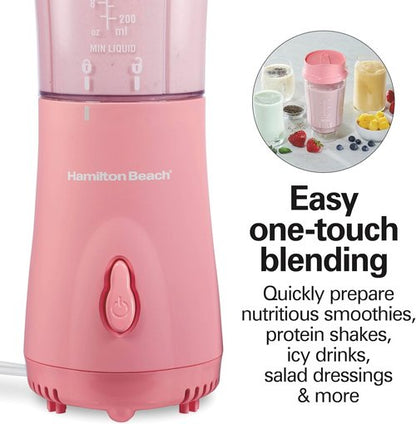 Hamilton Beach Portable Blender - 14 Oz BPA-Free Travel Cup & Lid | Durable Stainless Steel Blades, Coral
