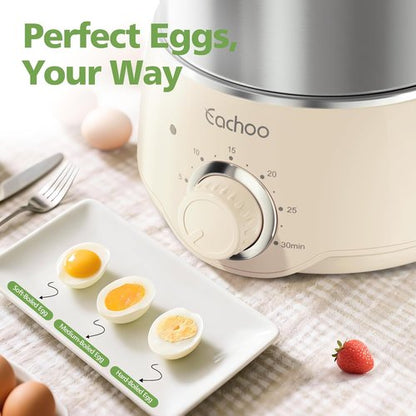 CACHOO 14-Egg Stainless Steel Egg Cooker - Rapid Boiling with 30-Min Timer & Auto Shut Off | Compact & Dishwasher Safe