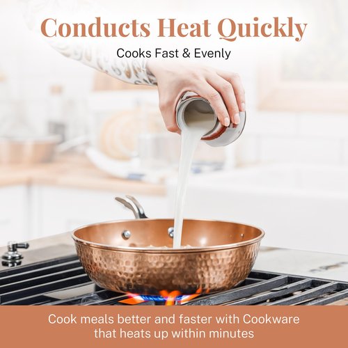 GOTHAM STEEL Hammered Copper 12 Inch Non Stick Frying Pans with Lid, Frying Pans Nonstick with Lid, Non Toxic Ceramic Pan for Cooking, Nonstick Frying Pan, Induction Pan, Oven and Dishwasher Safe