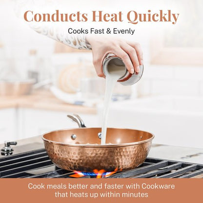 GOTHAM STEEL Hammered Copper 12 Inch Non Stick Frying Pans with Lid, Frying Pans Nonstick with Lid, Non Toxic Ceramic Pan for Cooking, Nonstick Frying Pan, Induction Pan, Oven and Dishwasher Safe