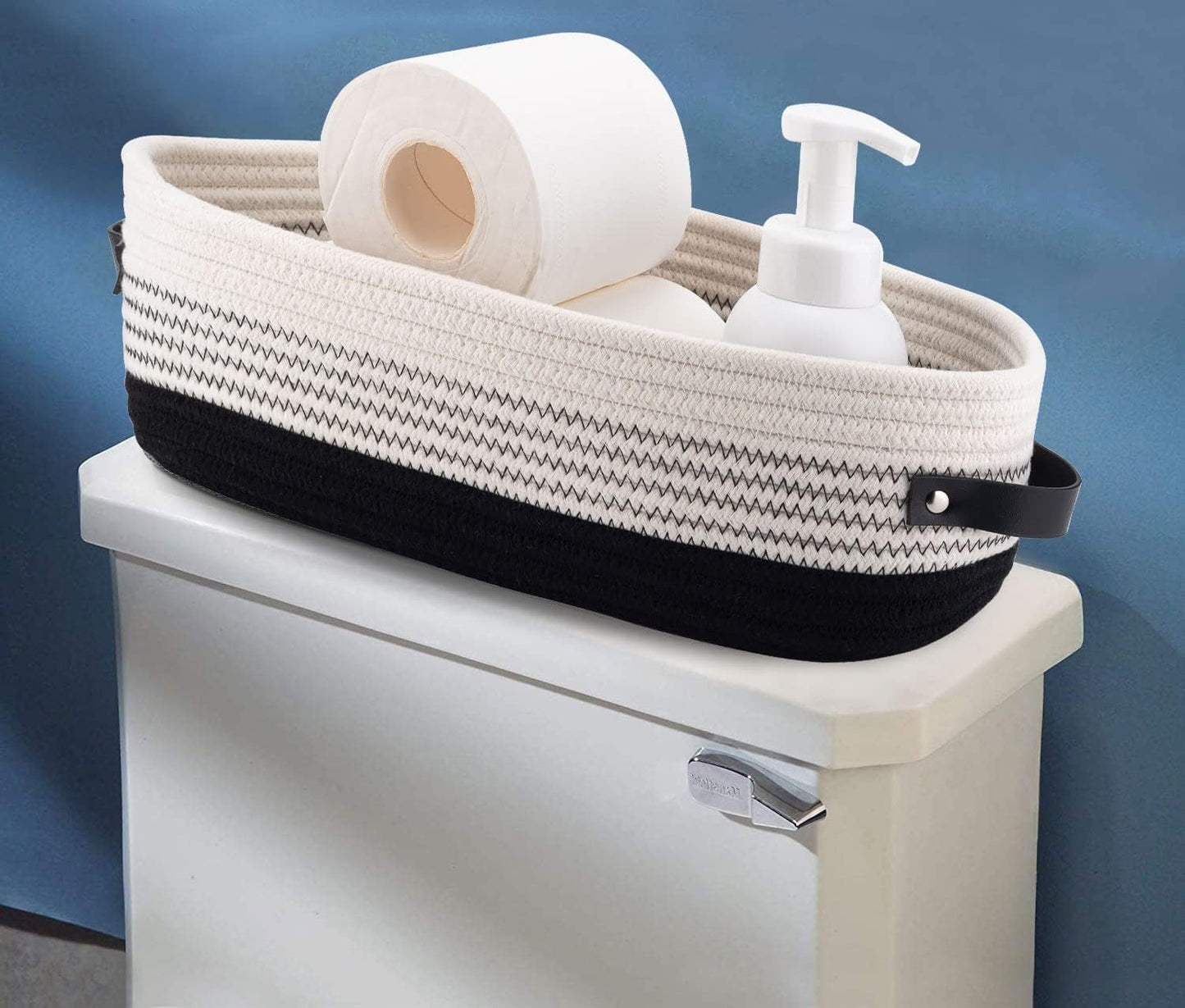 Regine Switzerland Cotton Rope Toilet Basket - Stylish Bathroom Decor & Organizer | 13"x5.9"x4", Black