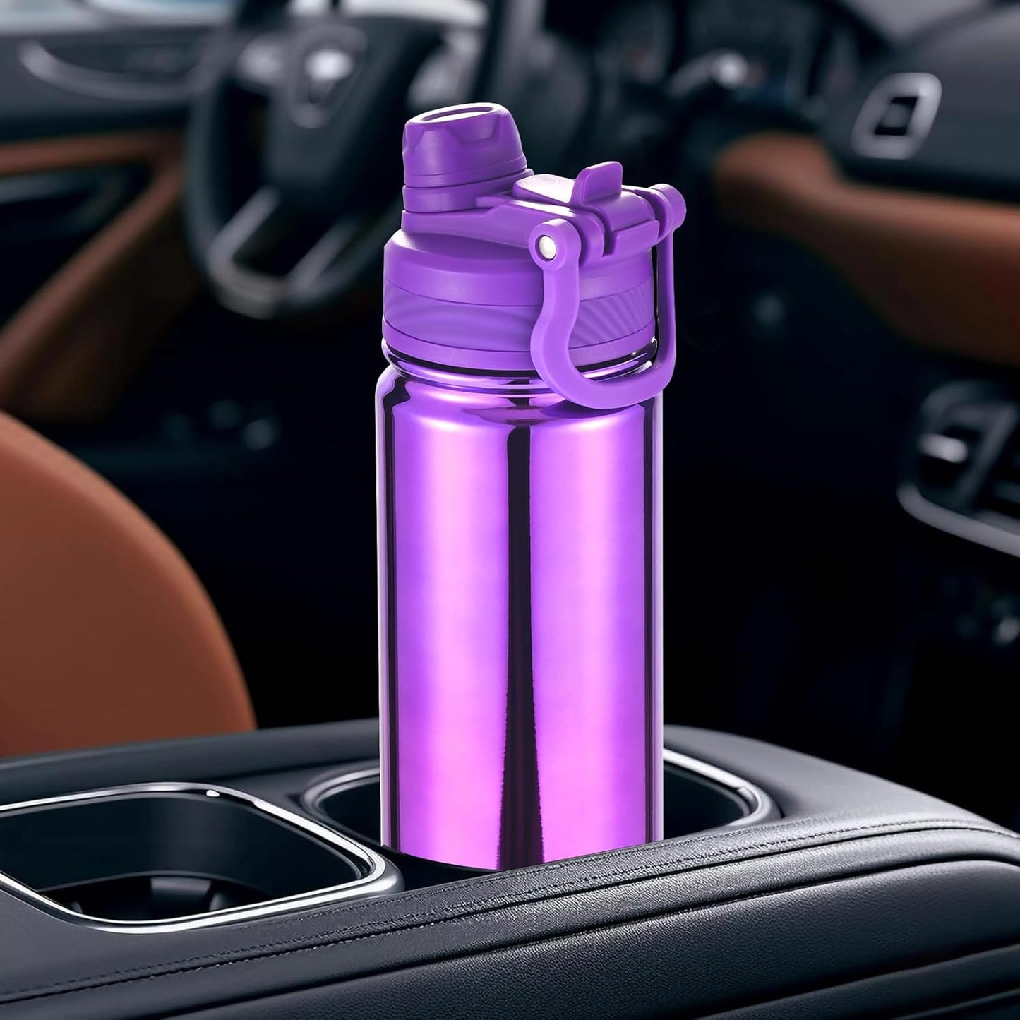 Mininoo 24 oz Insulated Water Bottle - BPA-Free, Leak-Proof Design with 2-in-1 Straw & Spout Lid | Violet Pulse