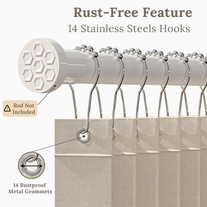 South to East Waterproof Shower Curtain for Bathroom, Folding Fabric Shower Curtain with Magnets, No Liner Required, 72x72 Inch Heavy Duty Thick Magnetic Shower Curtains, Stainless Steel Hooks, Beige