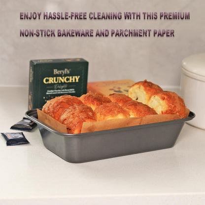 Skiennix Nonstick Loaf Pan Set - 9 x 5 Inch Carbon Steel Bakeware with 100 Parchment Liners | Gray