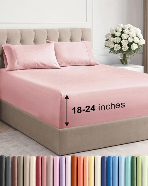Extra Deep Twin Sheet Set - 4 Piece Breathable and Cooling Sheets - Hotel Luxury Bedding for Women, Men, Kids & Teens - Easy Secure Fit - Soft, Wrinkle Free and Comfy - Extra Deep Pockets - Baby Pink