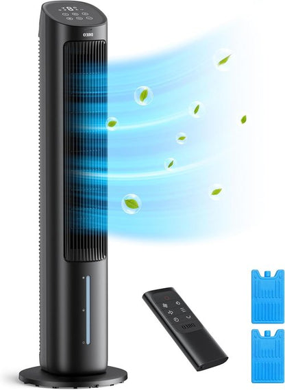 DREO 40" Tower Fan - Evaporative Air Cooler with Remote Control, 80° Oscillation & 4 Speed Settings - Black