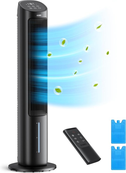 DREO 40" Tower Fan - Evaporative Air Cooler with Remote Control, 80° Oscillation & 4 Speed Settings - Black