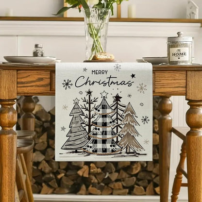 Christmas Trees Grey Table Runner 13x72 Inch - Aqrbeci Snowflake Winter Kitchen Table Decor (Variation: 13"W x 72"L)