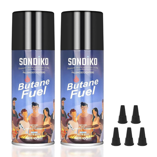 Sondiko Butane Fuel Canister - Premium Quality 100ml Refill for Jet Flame Lighters & Torches (2 Pack)