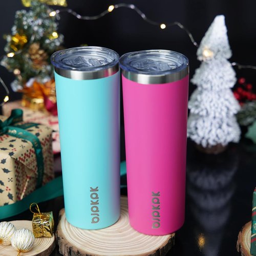 BJPKPK 20oz Insulated Skinny Tumblers - Stainless Steel Travel Coffee Cups | Turquoise & Pink